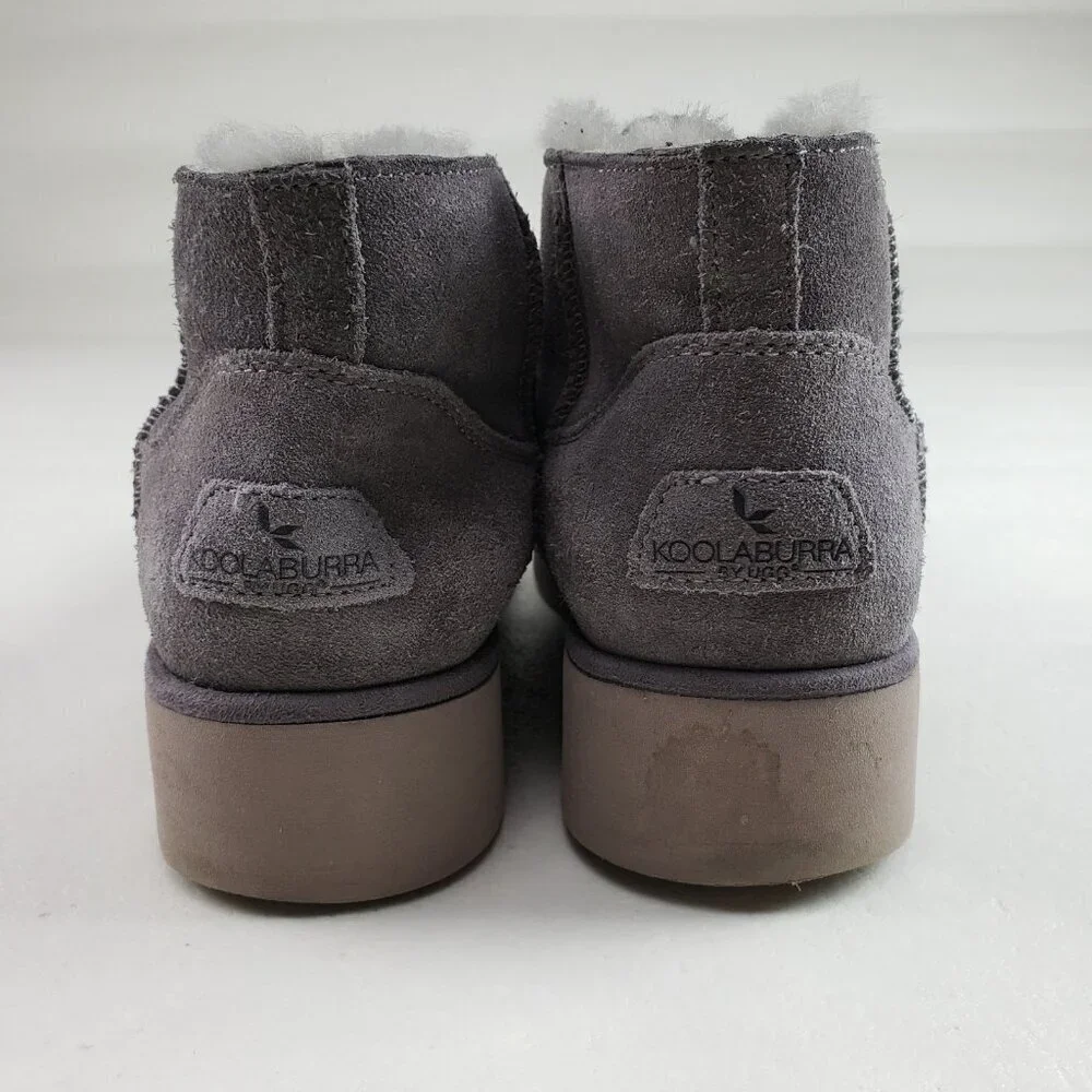 Ugg Koolaburra Suede Ankle Boot Women 8 Gray Faux Fur Lined Lace Up Chukka Wedge